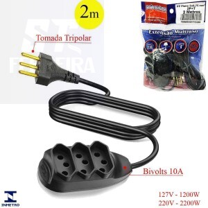 EXTENSÃO ELÉTRICA PRISMATEC TRIPLA DE 2 METROS
