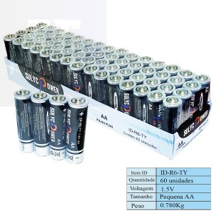 PILHA AA COMUM TUBO COM 60 UNIDADES (SP-R6-TY)